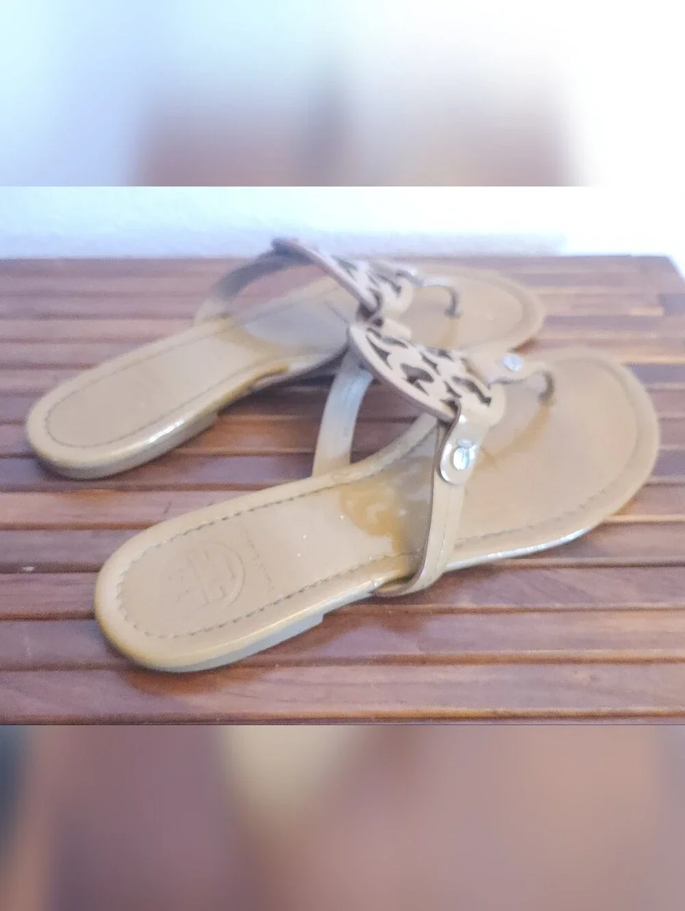 Tory Burch Olive-Tan Logo Thong Sandals